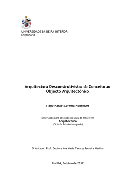 Arquitectura Desconstrutivista: Do Conceito Ao Objecto Arquitectónico