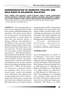 Haemoparasites of Domestic Poultry and Wild Birds in Selangor, Malaysia