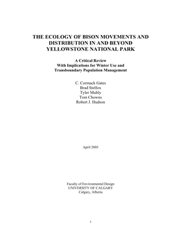 The Ecology of Bison Movements and Distribution in and Beyond Yellowstone National Park