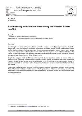 Parliamentary Contribution to Resolving the Western Sahara Conflict