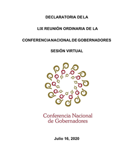 Declaratoria De La Lix Reunión Ordinaria De La Conferencia Nacional De Gobernadores