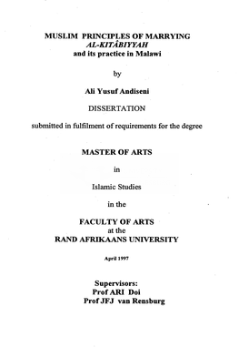 Muslim Principles of Marrying Al-Kitabiyyah and It Practice in Malawi