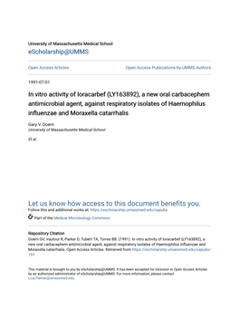 In Vitro Activity of Loracarbef (LY163892)