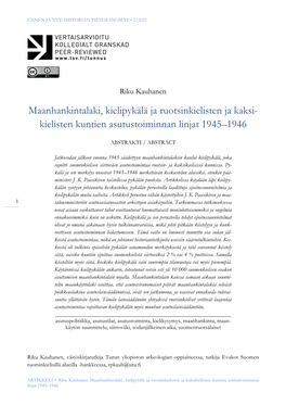 Maanhankintalaki, Kielipykälä Ja Ruotsinkielisten Ja Kaksi- Kielisten Kuntien Asutustoiminnan Linjat 1945–1946