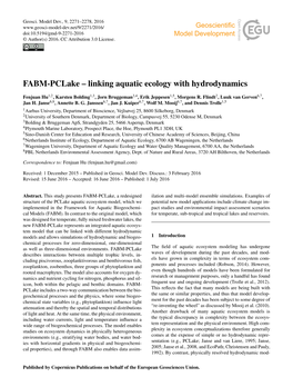 FABM-Pclake – Linking Aquatic Ecology with Hydrodynamics