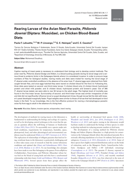 Rearing Larvae of the Avian Nest Parasite, Philornis Downsi (Diptera: Muscidae), on Chicken Blood-Based Diets