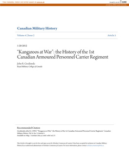 The History of the 1St Canadian Armoured Personnel Carrier Regiment John R