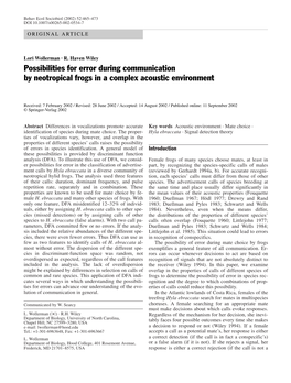 Possibilities for Error During Communication by Neotropical Frogs in a Complex Acoustic Environment