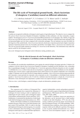 The Life Cycle of Neotropical Ground Beetle, Abaris Basistriata (Coleoptera: Carabidae) Reared on Different Substrates C