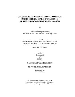 Race and Space in the Interracial Interactions of the Cariboo Gold Fields, 1860-1871