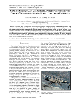 Common Chuckwalla (Sauromalus Ater) Populations in the Phoenix Metropolitan Area: Stability in Urban Preserves