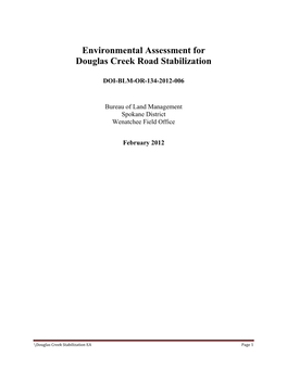 Environmental Assessment for Douglas Creek Road Stabilization