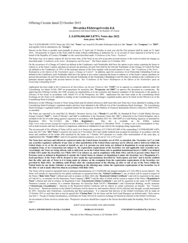 Offering Circular Dated 22 October 2015 Hrvatska Elektroprivreda D.D