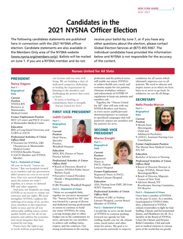 Candidates in the 2021 NYSNA Officer Election