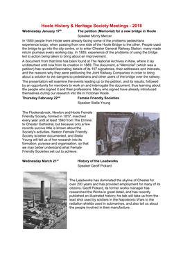 Hoole History & Heritage Society Meetings