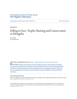 Trophy Hunting and Conservation in Mongolia Lucy Page SIT Study Abroad