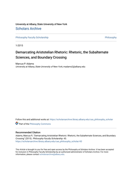 Rhetoric, the Subalternate Sciences, and Boundary Crossing