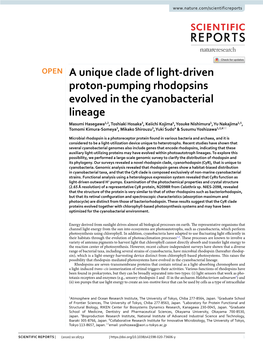A Unique Clade of Light-Driven Proton-Pumping Rhodopsins