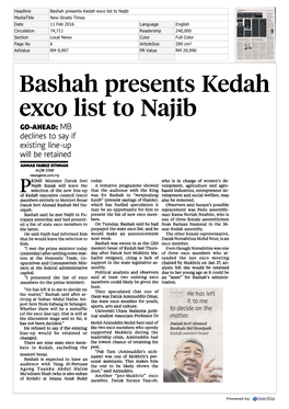 Bashah Presents Kedah Exco List to Najib