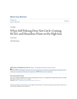 Cruising, RCRA, and Hazardous Waste on the High Seas Chris Ryan