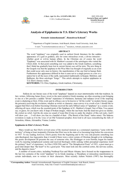 Analysis of Epiphanies in T.S. Eliot's Literary Works