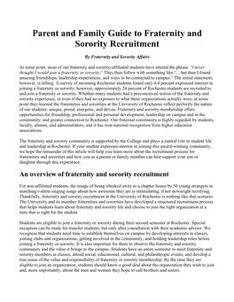 Parent and Family Guide to Fraternity and Sorority Recruitment
