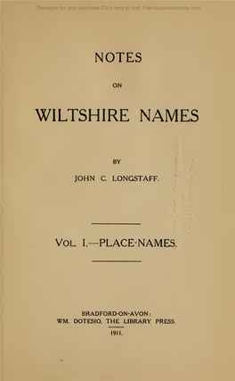Notes on Wiltshire Names Set Forth No New