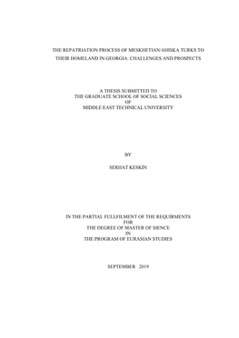 The Repatriation Process of Meskhetian/Ahiska Turks to Their Homeland in Georgia: Challenges and Prospects