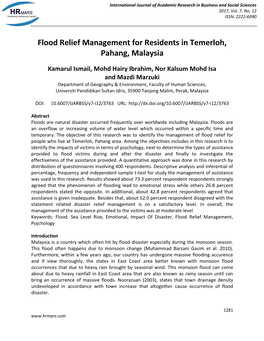 Flood Relief Management for Residents in Temerloh, Pahang, Malaysia
