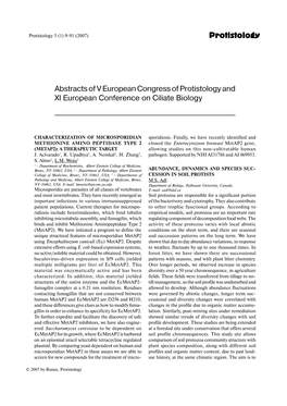 Protistology Abstracts of V European Congress of Protistology and XI