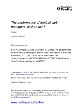 The Performance of Football Club Managers: Skill Or Luck?