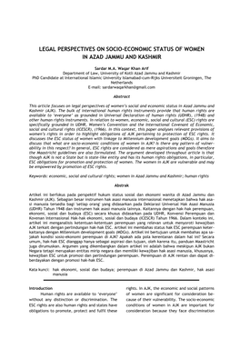 Legal Perspectives on Socio-Economic Status of Women in Azad Jammu and Kashmir