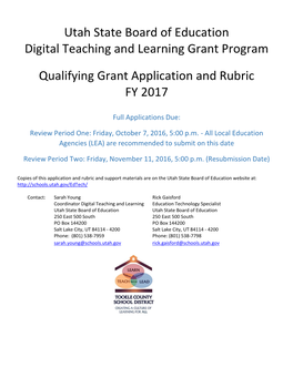 Utah State Board of Education Digital Teaching and Learning Grant Program