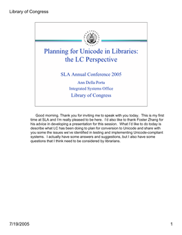 Planning for Unicode in Libraries: the LC Perspective