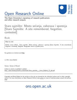 Staro Sajmište: Mesto Sećanja, Zaborava I Sporenja [Staro Sajmište: a Site Remembered, Forgotten, Contested]