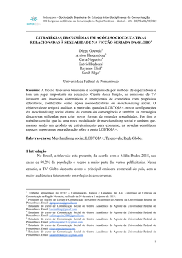 Estratégias Transmídias Em Ações Socioeducativas Relacionadas À Sexualidade Na Ficção Seriada Da Globo1