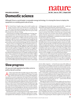 Domestic Science Although China Is a World Leader in Renewable-Energy Technology, It Is Missing the Chance to Deploy This Equipment on a Suitably Grand Scale at Home