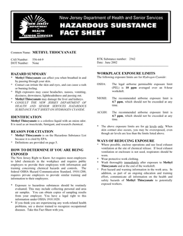 Methyl Thiocyanate Hazard Summary Identification Reason for Citation How to Determine If You Are Being Exposed Work