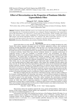 Effect of Mercerization on the Properties of Pandanus Odorifer Lignocellulosic Fibre