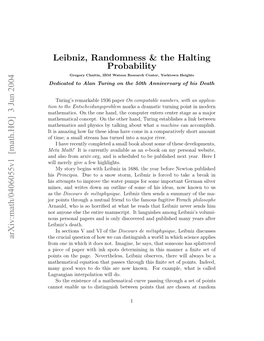 [Math.HO] 3 Jun 2004 Leibniz, Randomness & the Halting Probability
