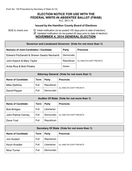 Election Notice for Use with the Federal Write-In Absentee Ballot (Fwab) R.C