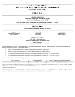 Tesla, Inc. (Exact Name of Registrant As Specified in Charter)