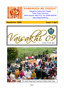 RAMGARHIA MK INSIGHT Ramgarhia Sabha Sikh Temple Keller Close, Kiln Farm Milton Keynes, MK11 3LH