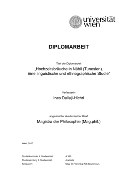 Hochzeitsbräuche in Nābil (Tunesien). Eine Linguistische Und Ethnographische Studie“