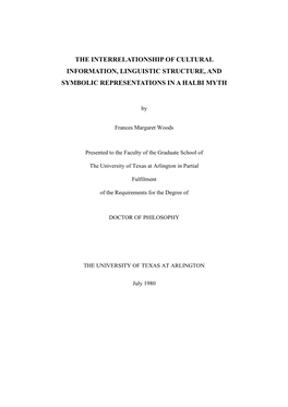 The Interrelationship of Cultural Information, Linguistic Structure, and Symbolic Representations in a Halbi Myth