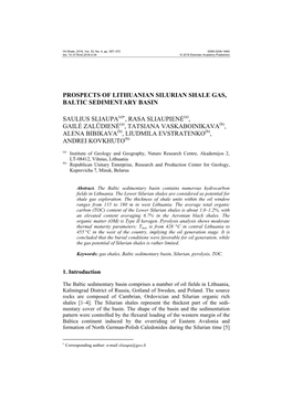 Prospects of Lithuanian Silurian Shale Gas, Baltic Sedimentary Basin