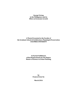 Energy Pricing in the Philippines and Its Effect on Economic Growth A