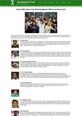 Iraq's 2007 Asian Cup Winning Squad: Where Are They Now?