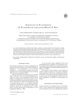 Karyology of Plagiomnium. Ii. Plagiomnium Undulatum (Hedw.) T