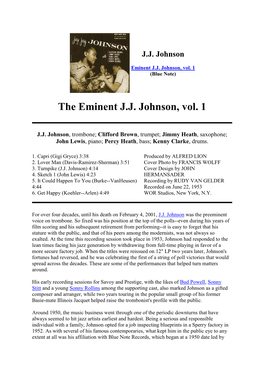 The Eminent J.J. Johnson, Vol. 1